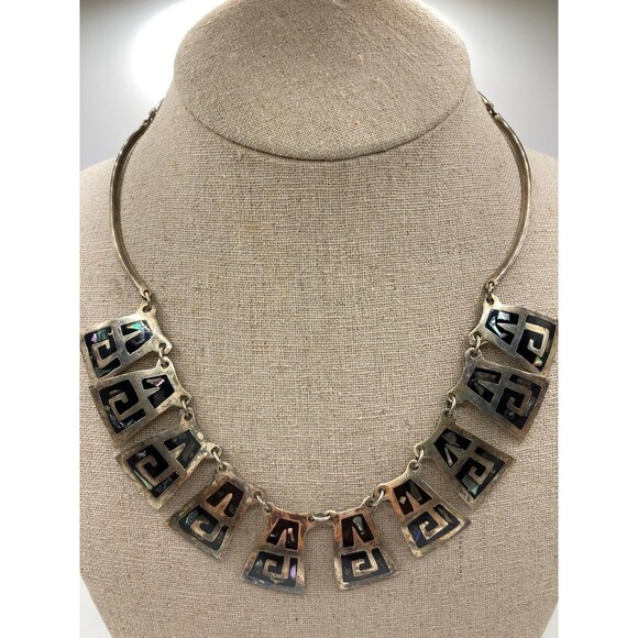 925 Mexico sterling silver abalone bib necklace